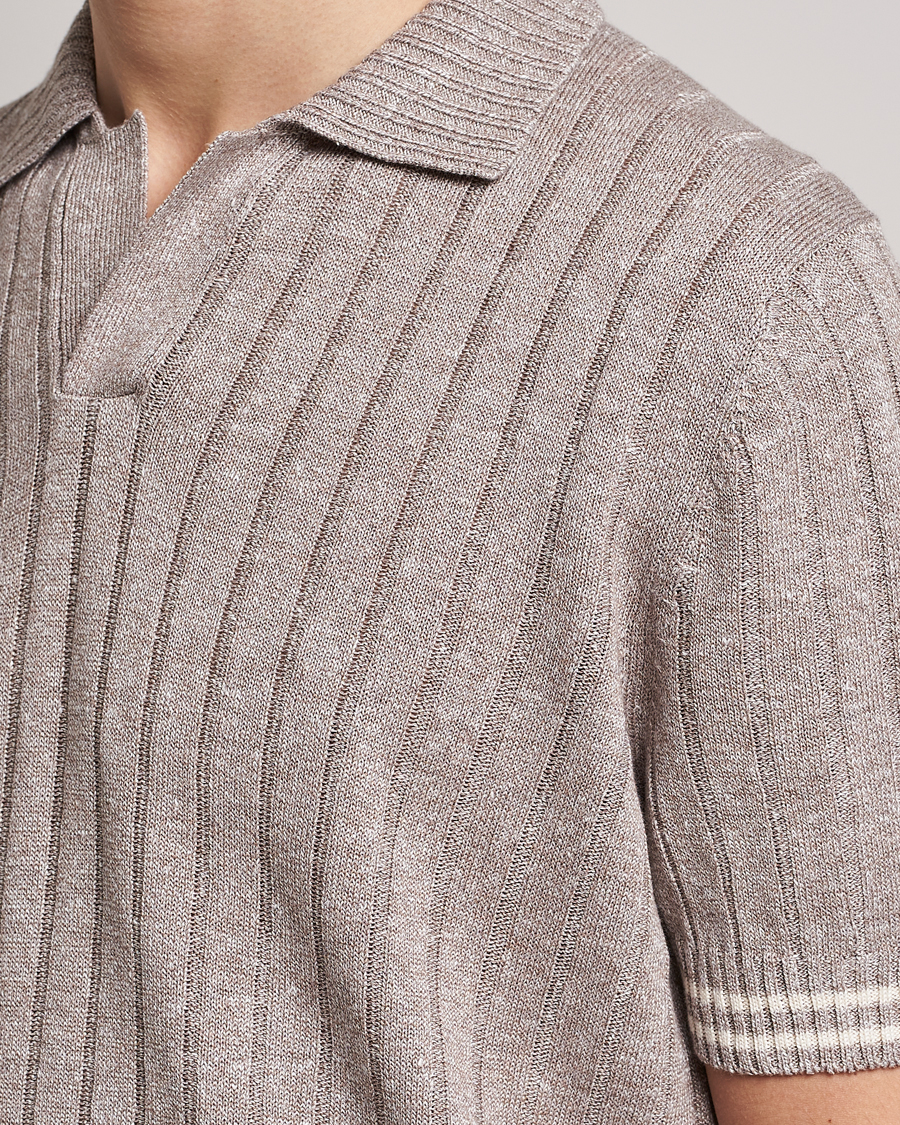 Herre | Polotrøjer | Gran Sasso | Cotton/Linen Structured Knitted Polo Beige