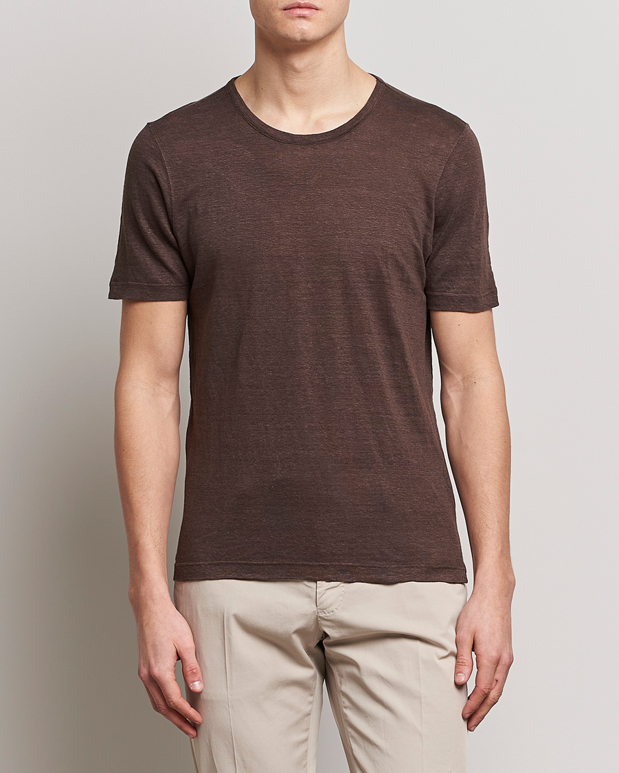 Herre | Gran Sasso | Gran Sasso | Washed Linen Tee Dark Brown
