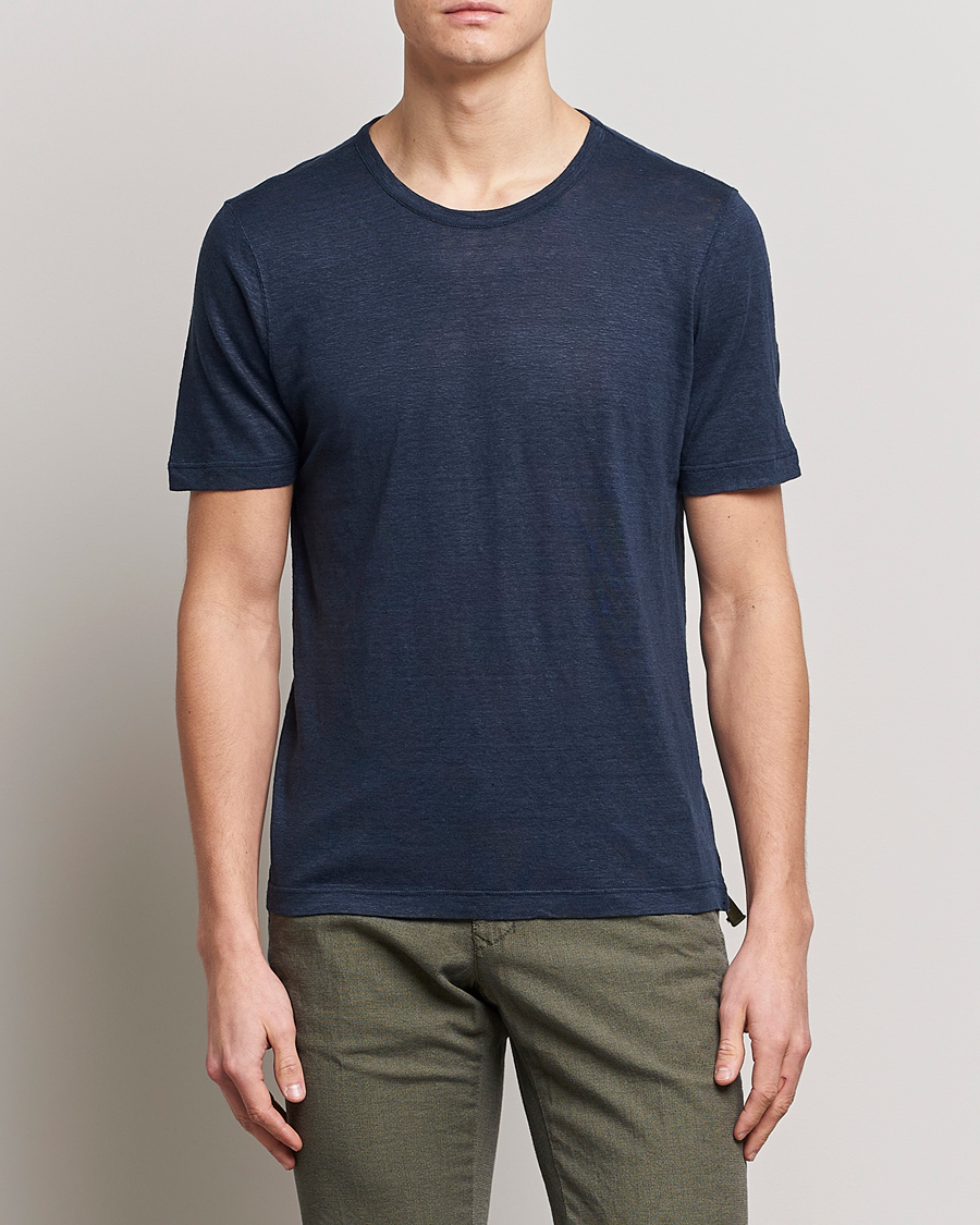 Herre | T-Shirts | Gran Sasso | Washed Linen Tee Navy