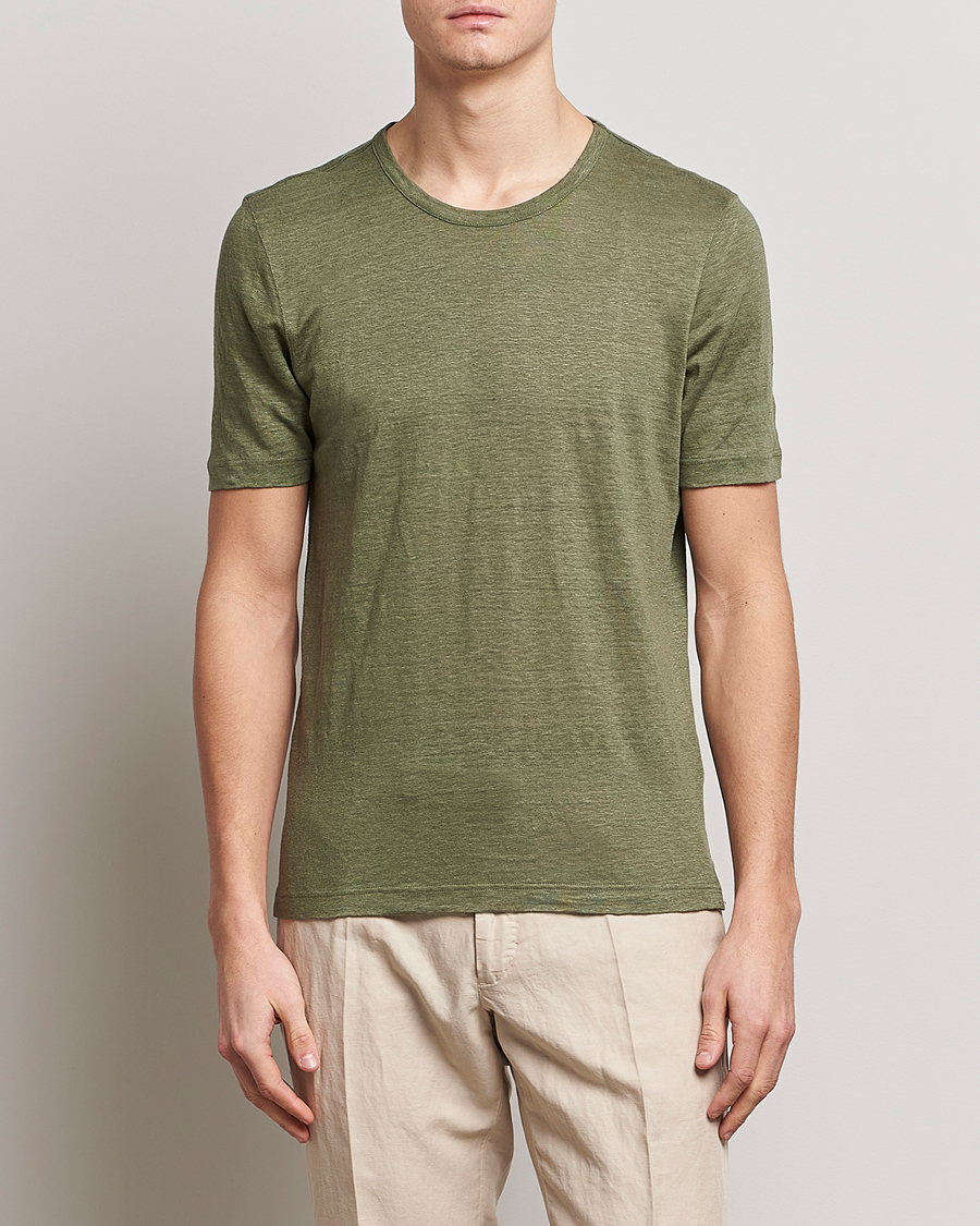 Herre | T-Shirts | Gran Sasso | Washed Linen Tee Olive