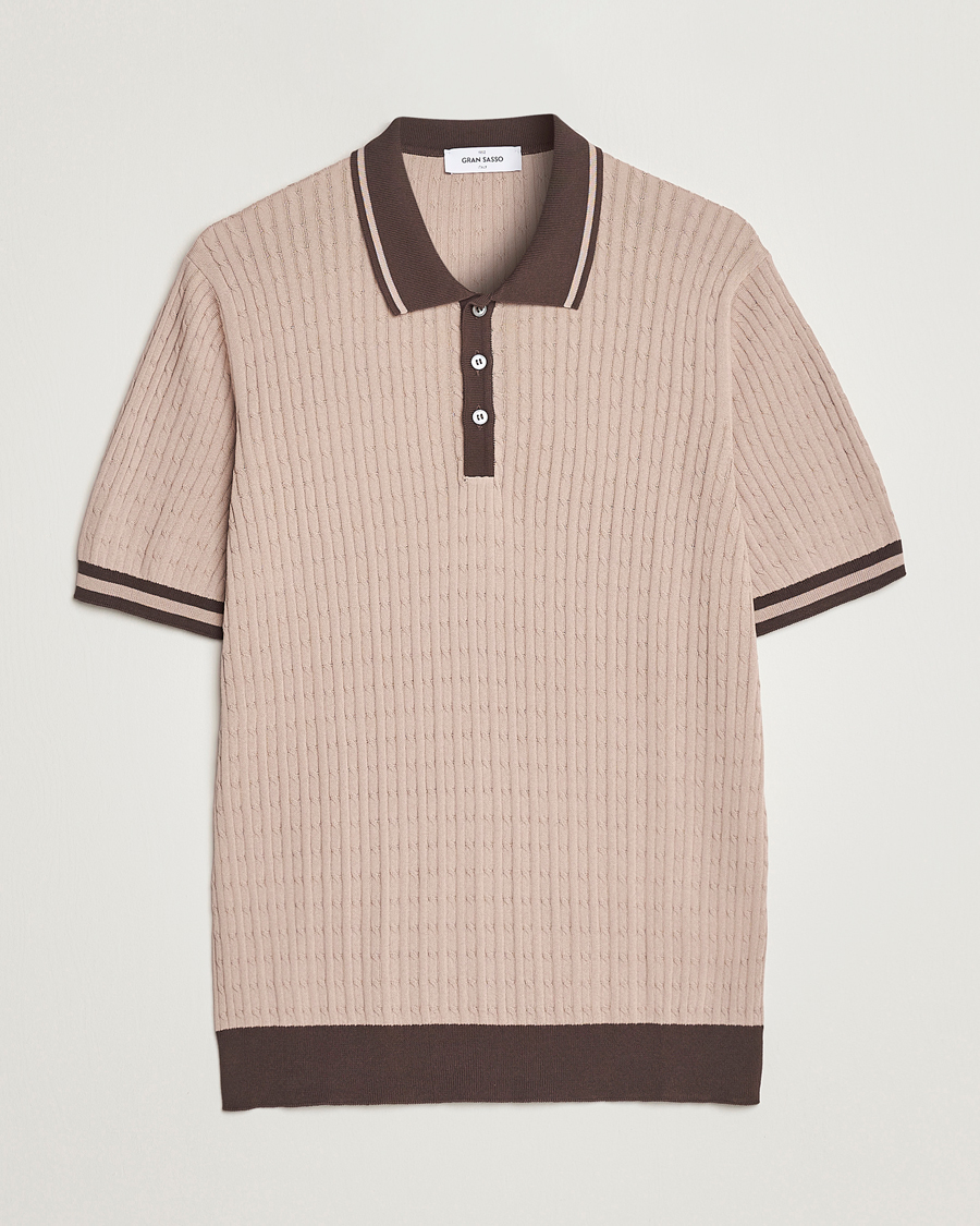 Herre | Polotrøjer | Gran Sasso | Cable Knitted Contrast Polo Beige