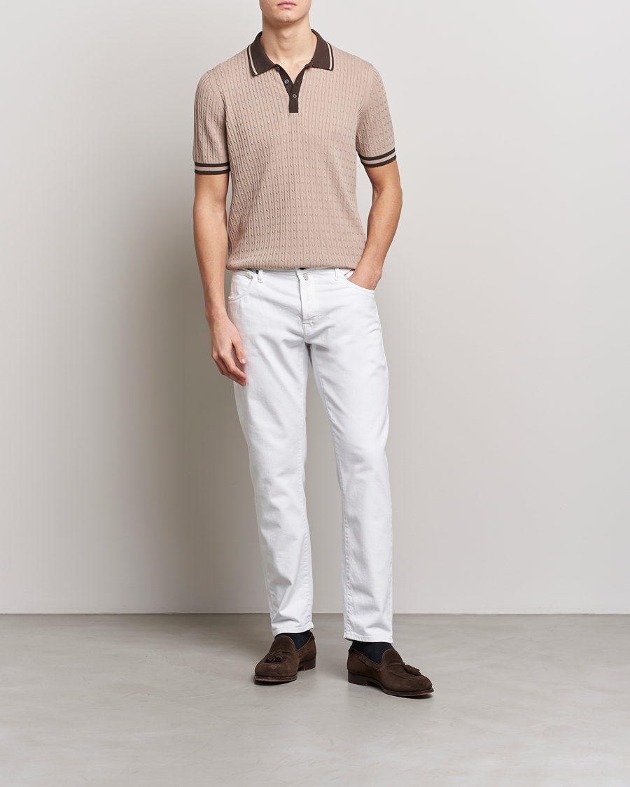 Herre | Polotrøjer | Gran Sasso | Cable Knitted Contrast Polo Beige