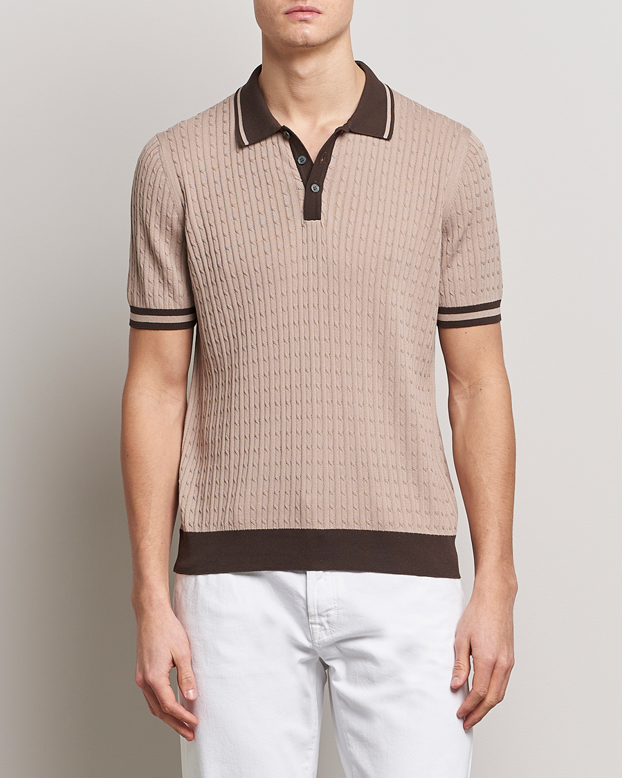 Herre | Polotrøjer | Gran Sasso | Cable Knitted Contrast Polo Beige