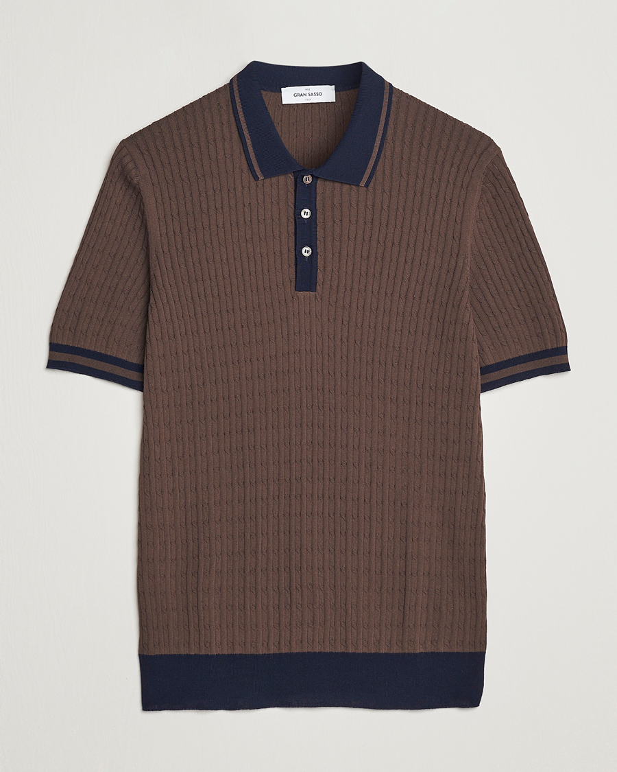Herre | Polotrøjer | Gran Sasso | Cable Knitted Contrast Polo Dark Brown