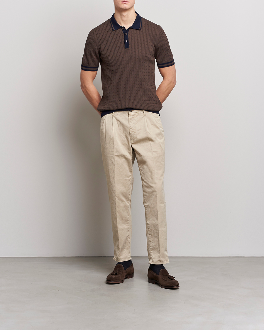 Herre | Polotrøjer | Gran Sasso | Cable Knitted Contrast Polo Dark Brown
