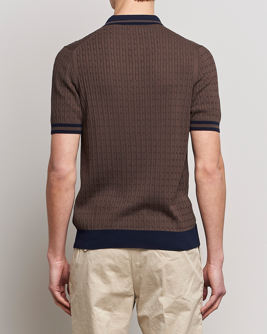 Herre | Polotrøjer | Gran Sasso | Cable Knitted Contrast Polo Dark Brown