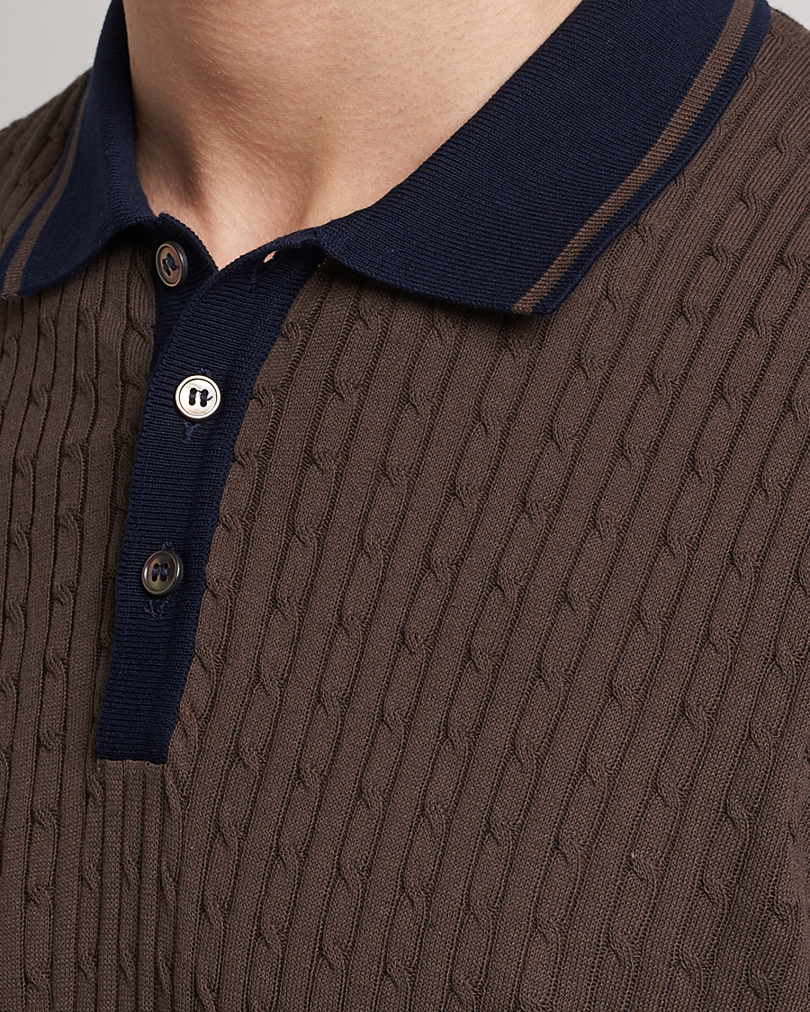Herre | Polotrøjer | Gran Sasso | Cable Knitted Contrast Polo Dark Brown