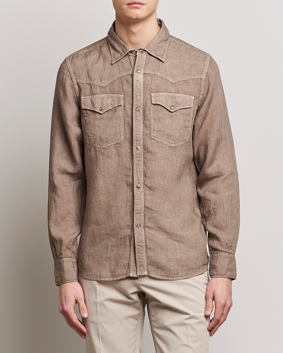 Herre | Gran Sasso | Gran Sasso | Casual Pocket Linen Shirt Medium Brown