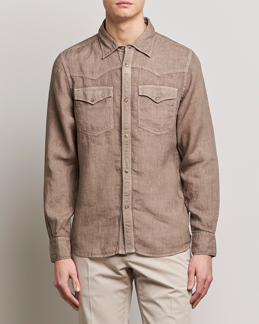Herre | Skjorter | Gran Sasso | Casual Pocket Linen Shirt Medium Brown