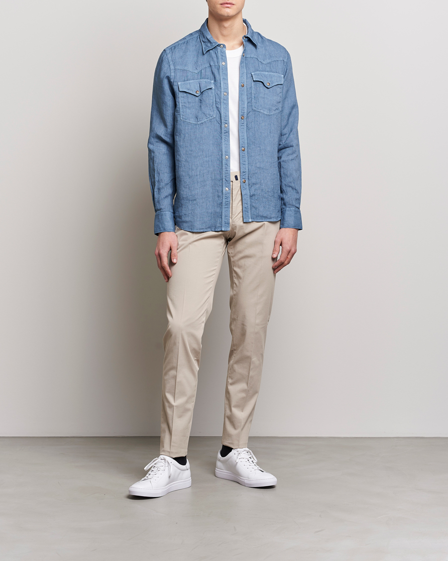 Herre | Skjorter | Gran Sasso | Casual Pocket Linen Shirt Blue