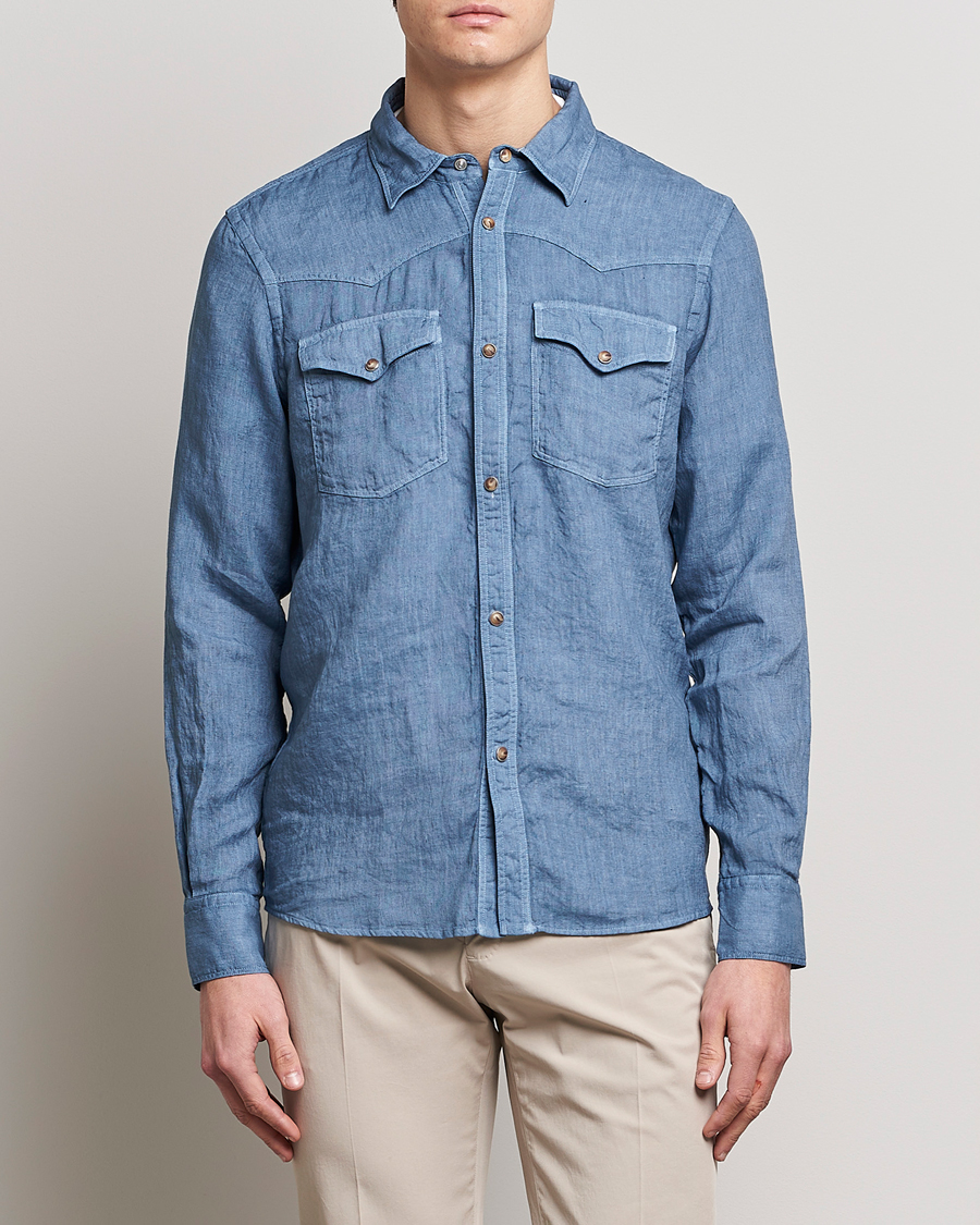 Herre | Hørskjorter | Gran Sasso | Casual Pocket Linen Shirt Blue