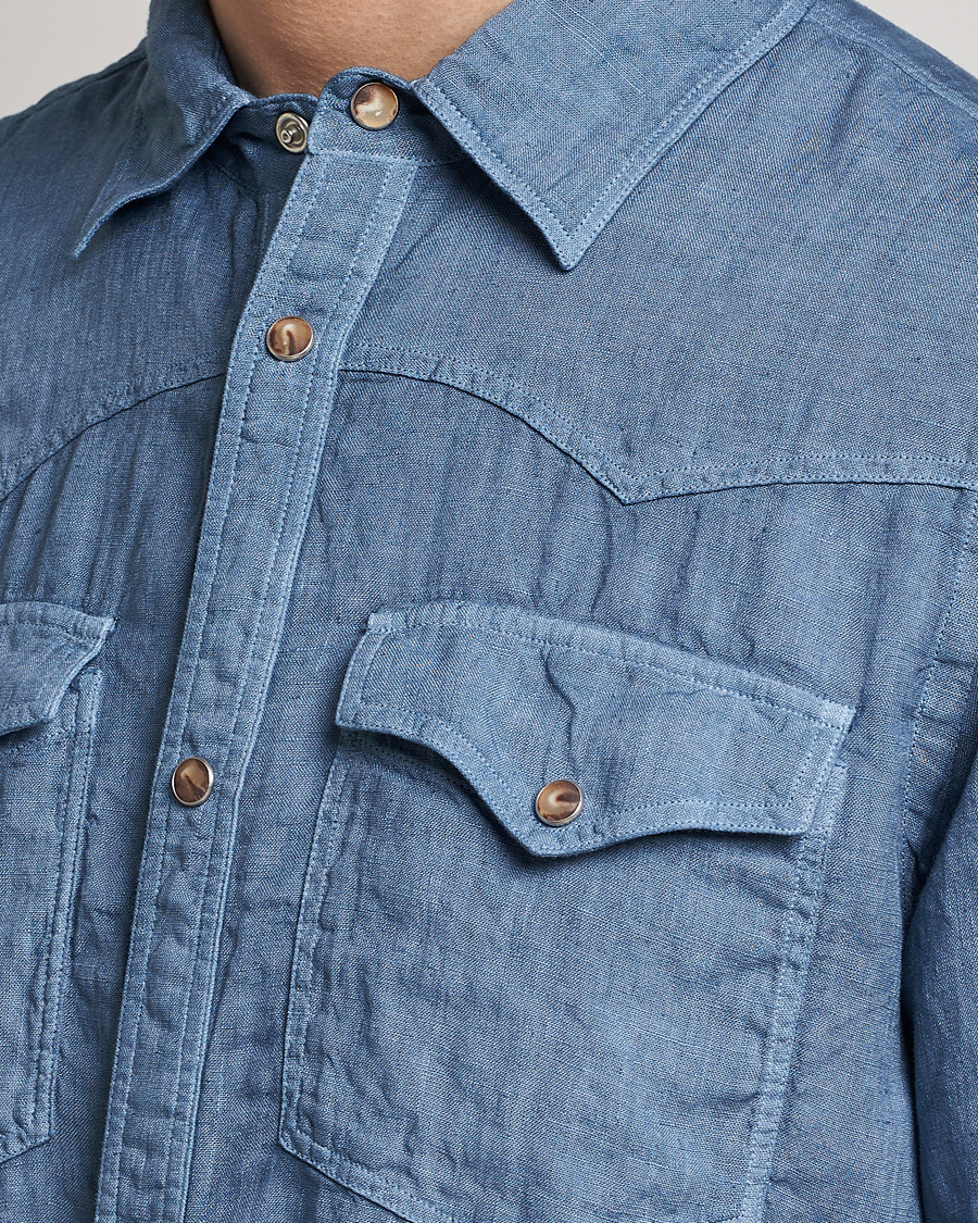 Herre | Skjorter | Gran Sasso | Casual Pocket Linen Shirt Blue