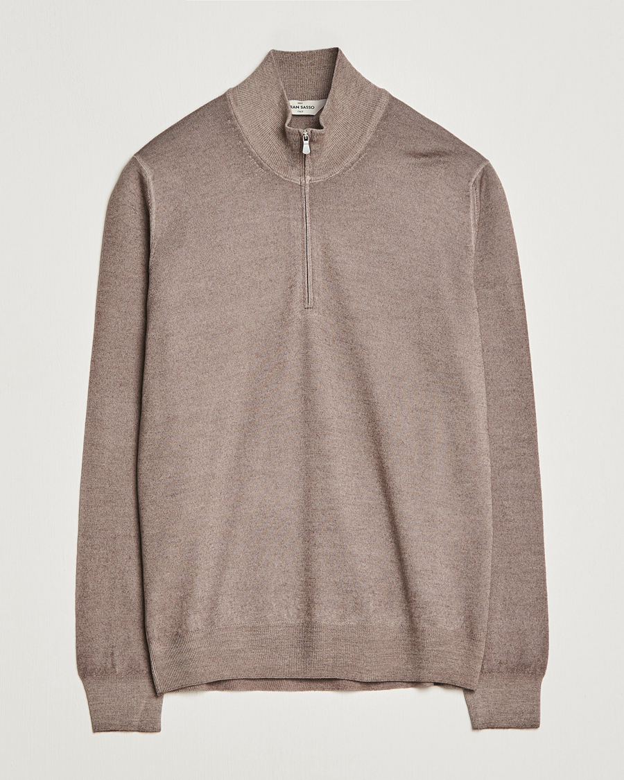 Herre | Trøjer | Gran Sasso | Summer Merino Half Zip Sweater Brown Melange
