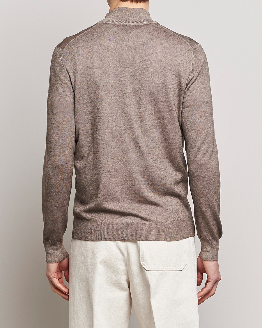 Herre | Trøjer | Gran Sasso | Summer Merino Half Zip Sweater Brown Melange