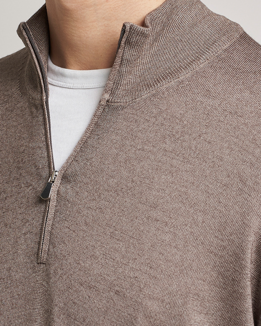 Herre | Trøjer | Gran Sasso | Summer Merino Half Zip Sweater Brown Melange