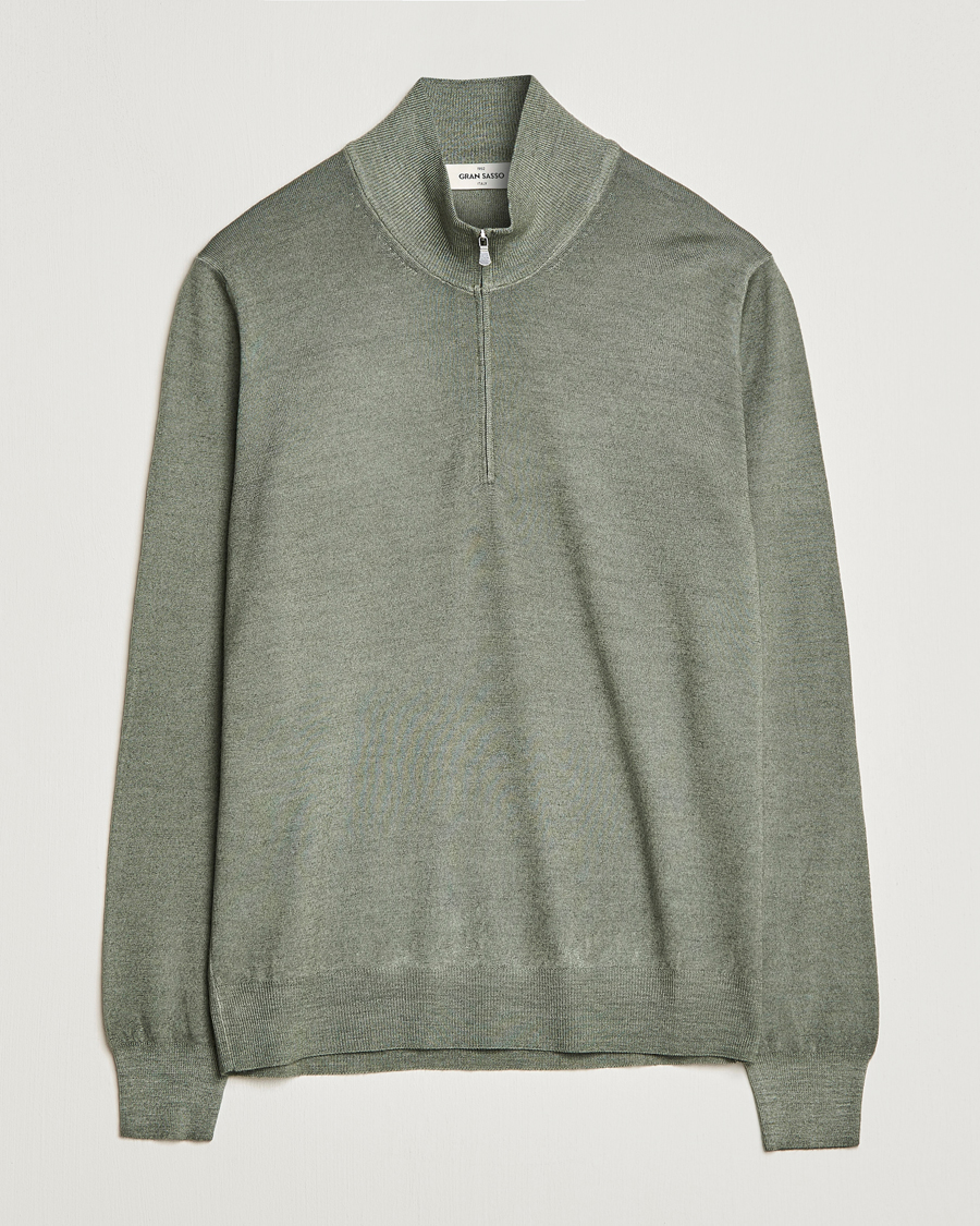 Herre | Trøjer | Gran Sasso | Summer Merino Half Zip Sweater Green Melange