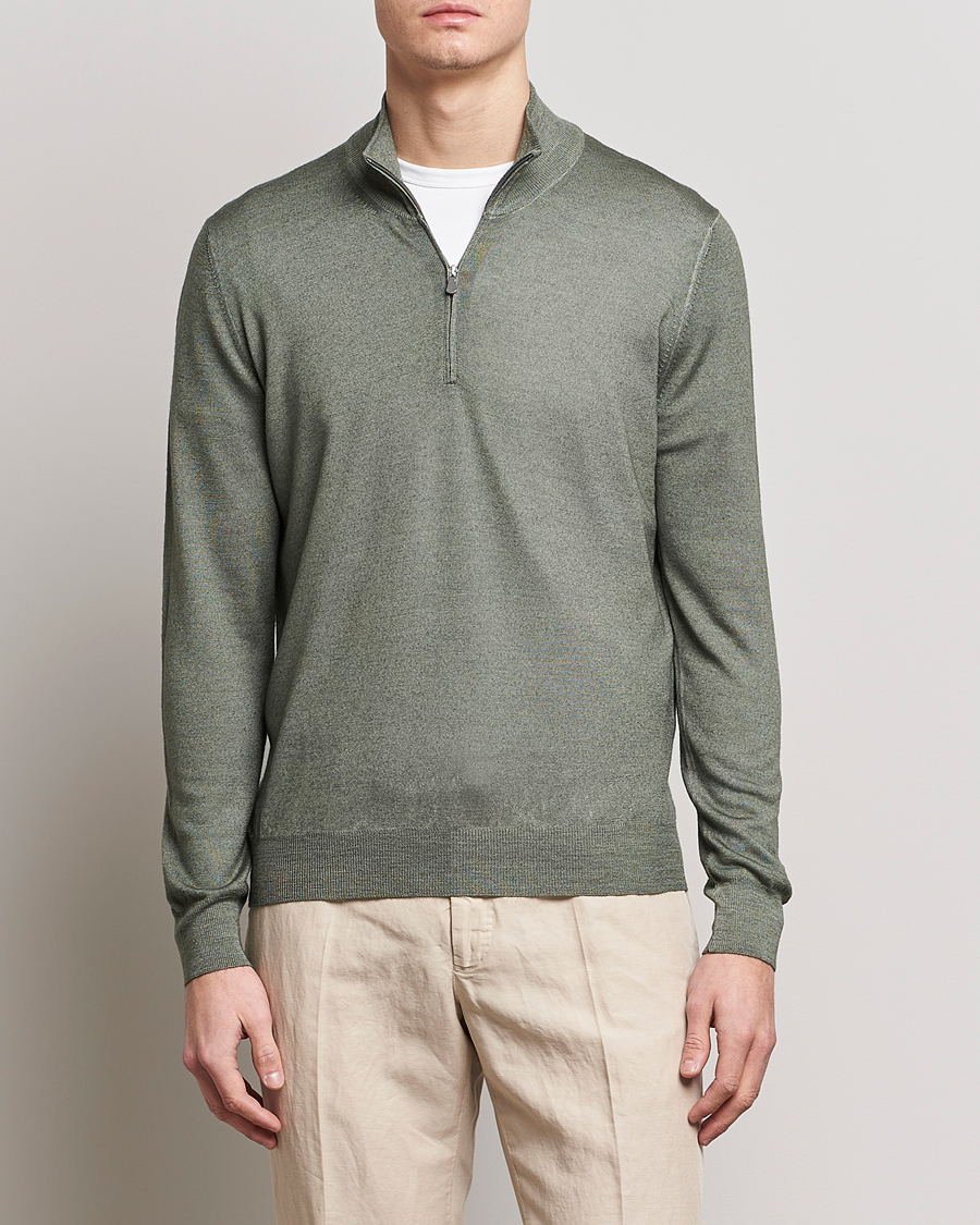 Herre | Trøjer | Gran Sasso | Summer Merino Half Zip Sweater Green Melange