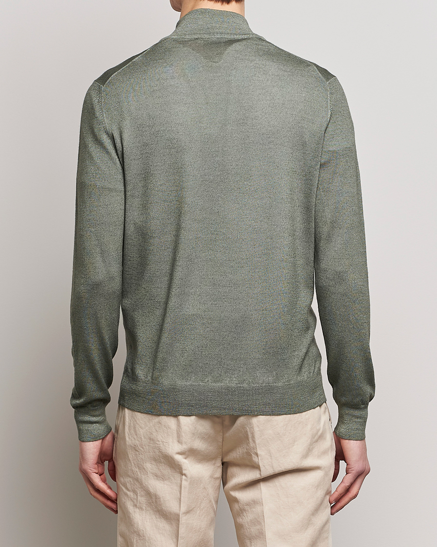 Herre | Trøjer | Gran Sasso | Summer Merino Half Zip Sweater Green Melange