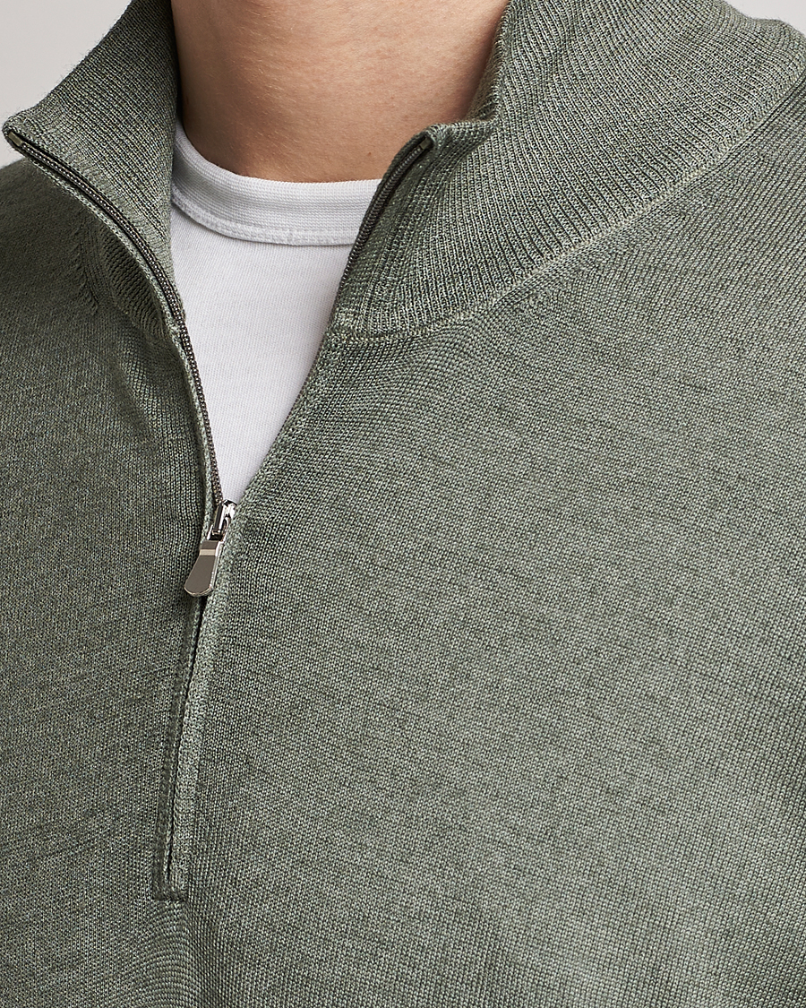 Herre | Trøjer | Gran Sasso | Summer Merino Half Zip Sweater Green Melange