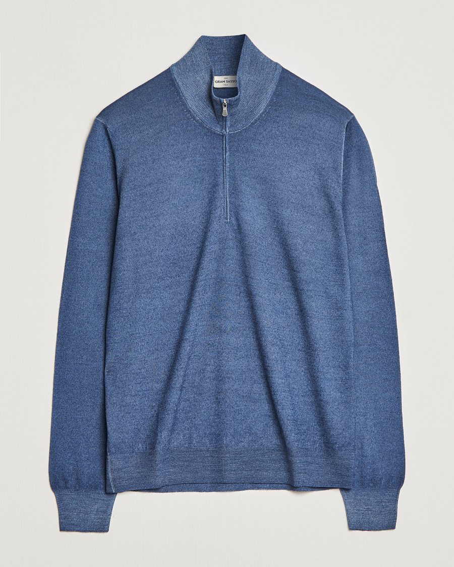 Herre | Trøjer | Gran Sasso | Summer Merino Half Zip Sweater Blue Melange