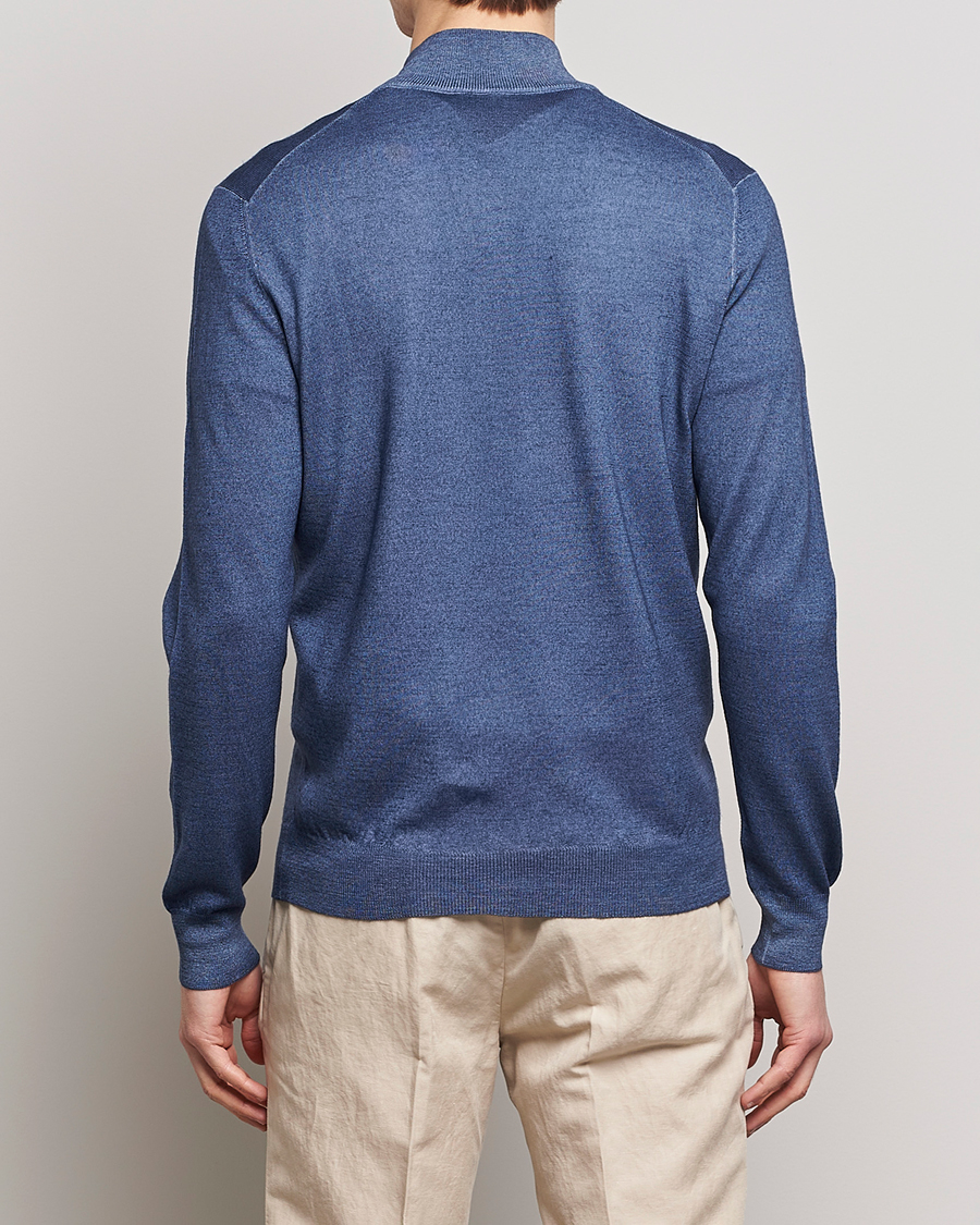Herre | Trøjer | Gran Sasso | Summer Merino Half Zip Sweater Blue Melange