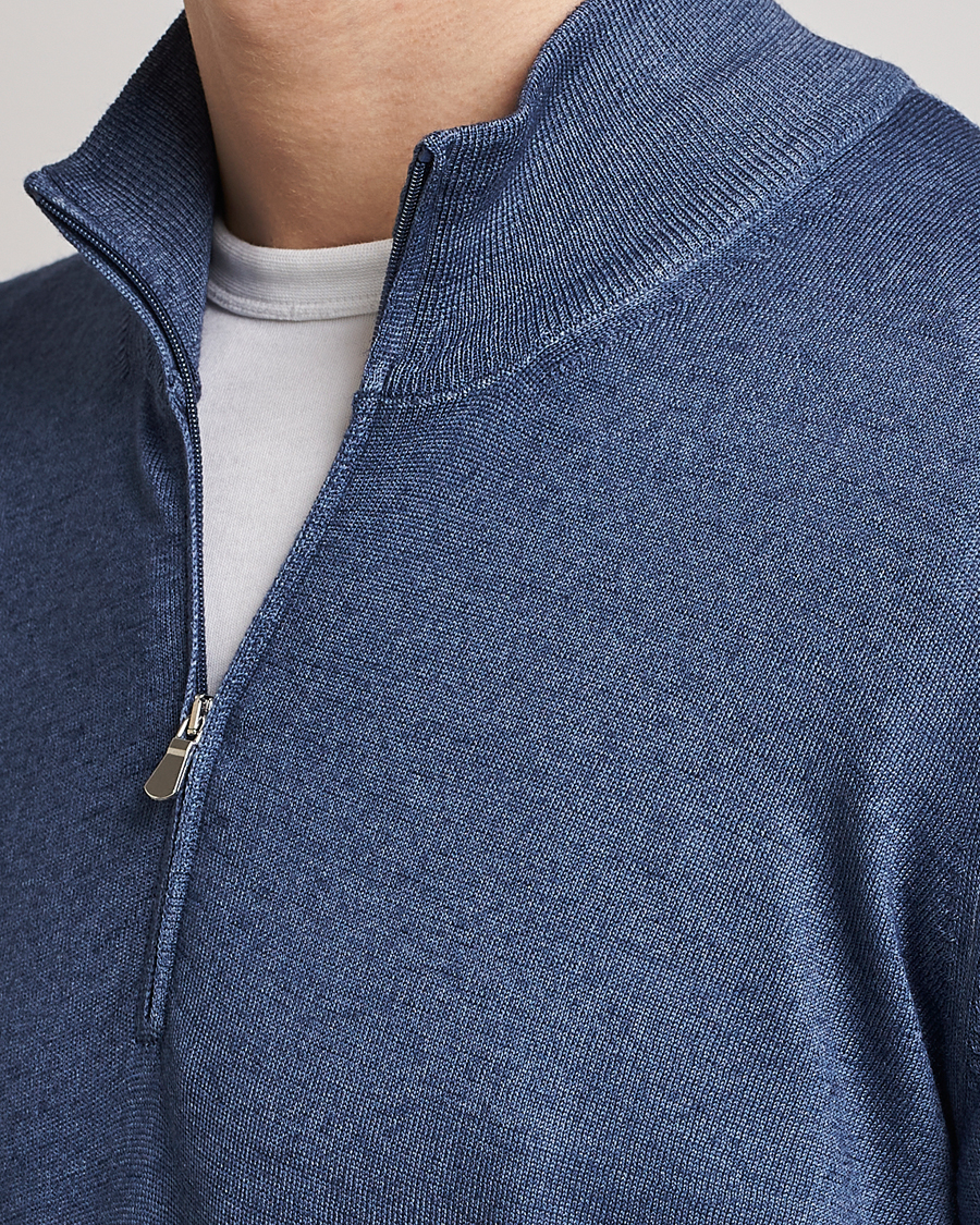Herre | Trøjer | Gran Sasso | Summer Merino Half Zip Sweater Blue Melange