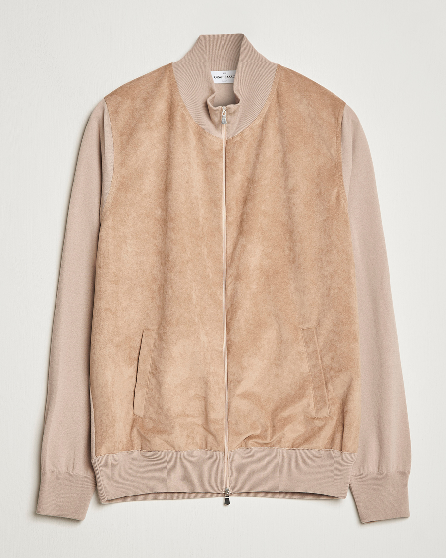 Herre | Trøjer | Gran Sasso | Knitted Cotton/Alcantara Full Zip Beige