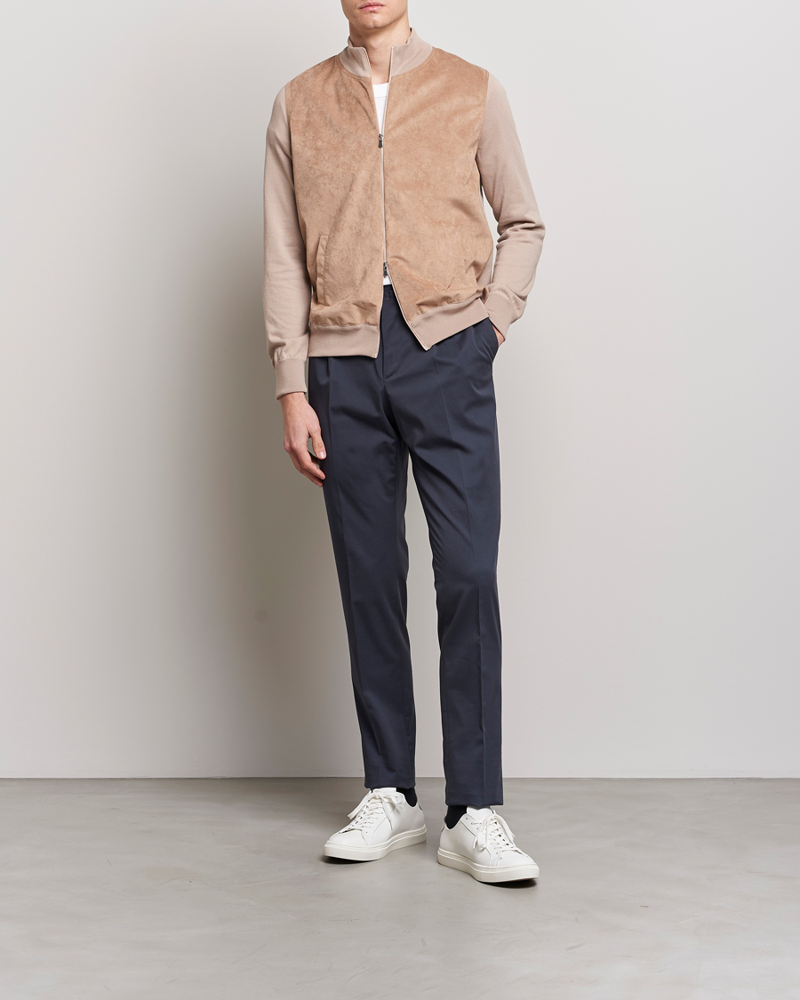 Herre | Trøjer | Gran Sasso | Knitted Cotton/Alcantara Full Zip Beige