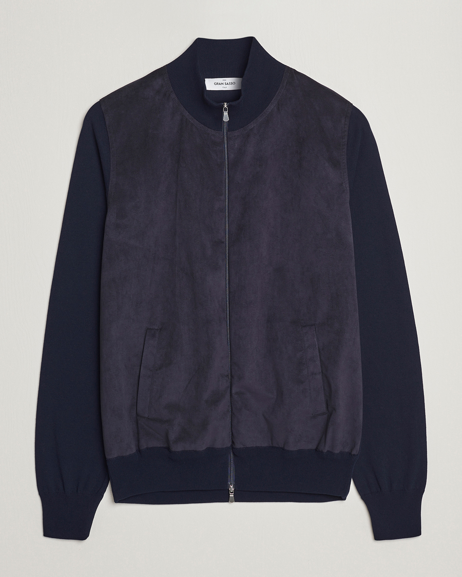 Herre | Trøjer | Gran Sasso | Knitted Cotton/Alcantara Full Zip Navy