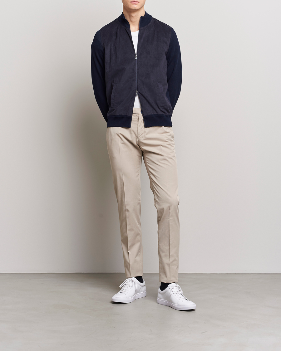 Herre | Trøjer | Gran Sasso | Knitted Cotton/Alcantara Full Zip Navy