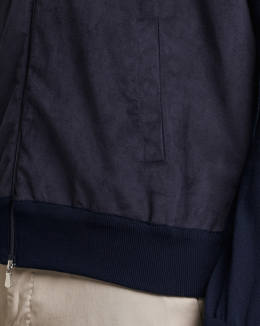 Herre | Trøjer | Gran Sasso | Knitted Cotton/Alcantara Full Zip Navy