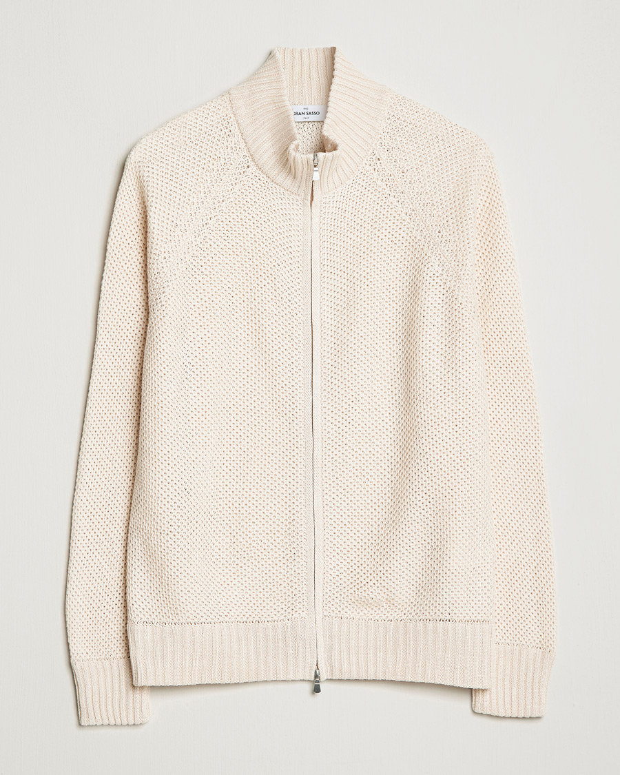 Herre | Trøjer | Gran Sasso | Structured Cotton/Linen Full Zip Cream