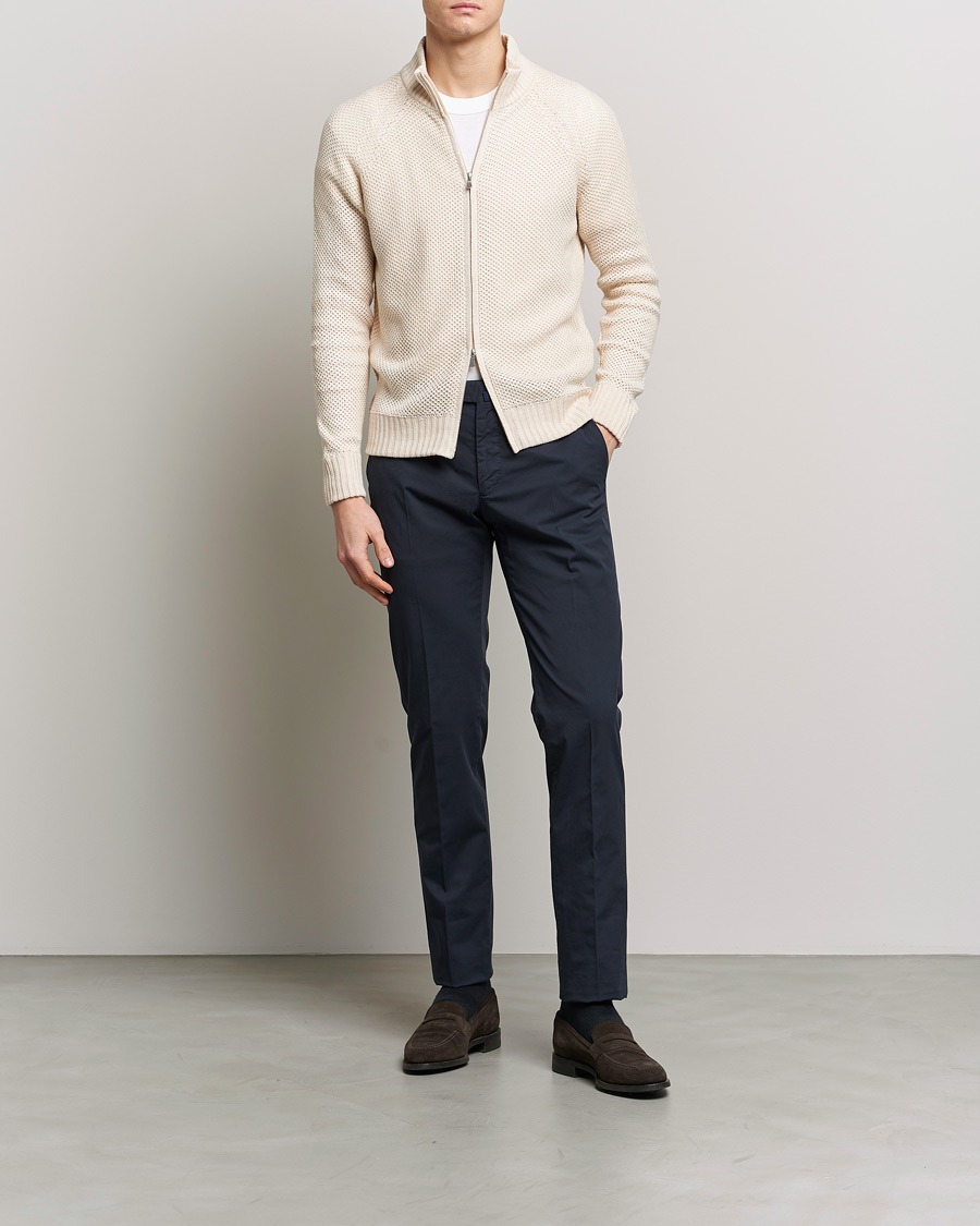 Herre | Trøjer | Gran Sasso | Structured Cotton/Linen Full Zip Cream