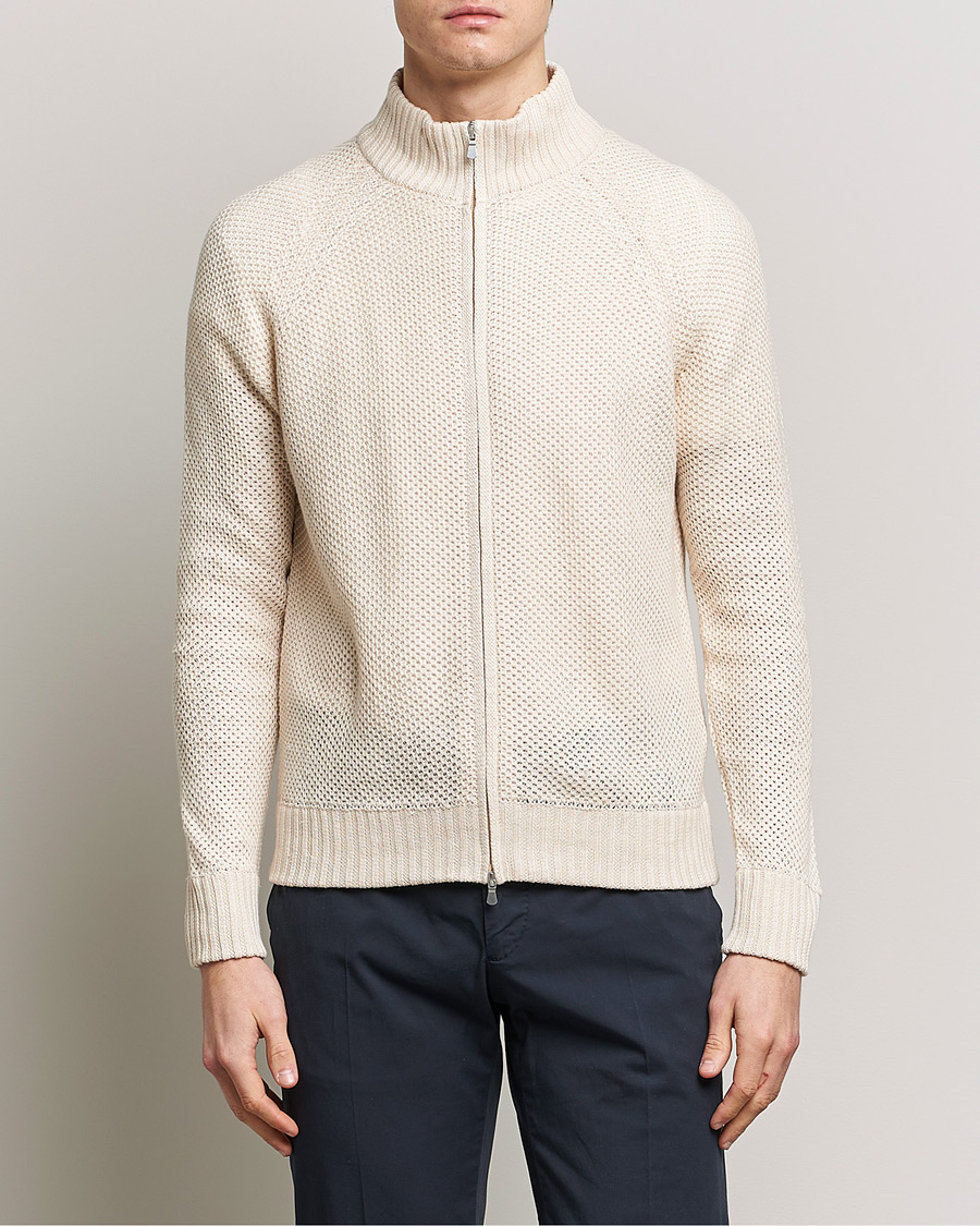 Herre | Trøjer | Gran Sasso | Structured Cotton/Linen Full Zip Cream