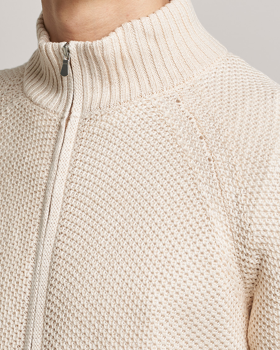 Herre | Trøjer | Gran Sasso | Structured Cotton/Linen Full Zip Cream