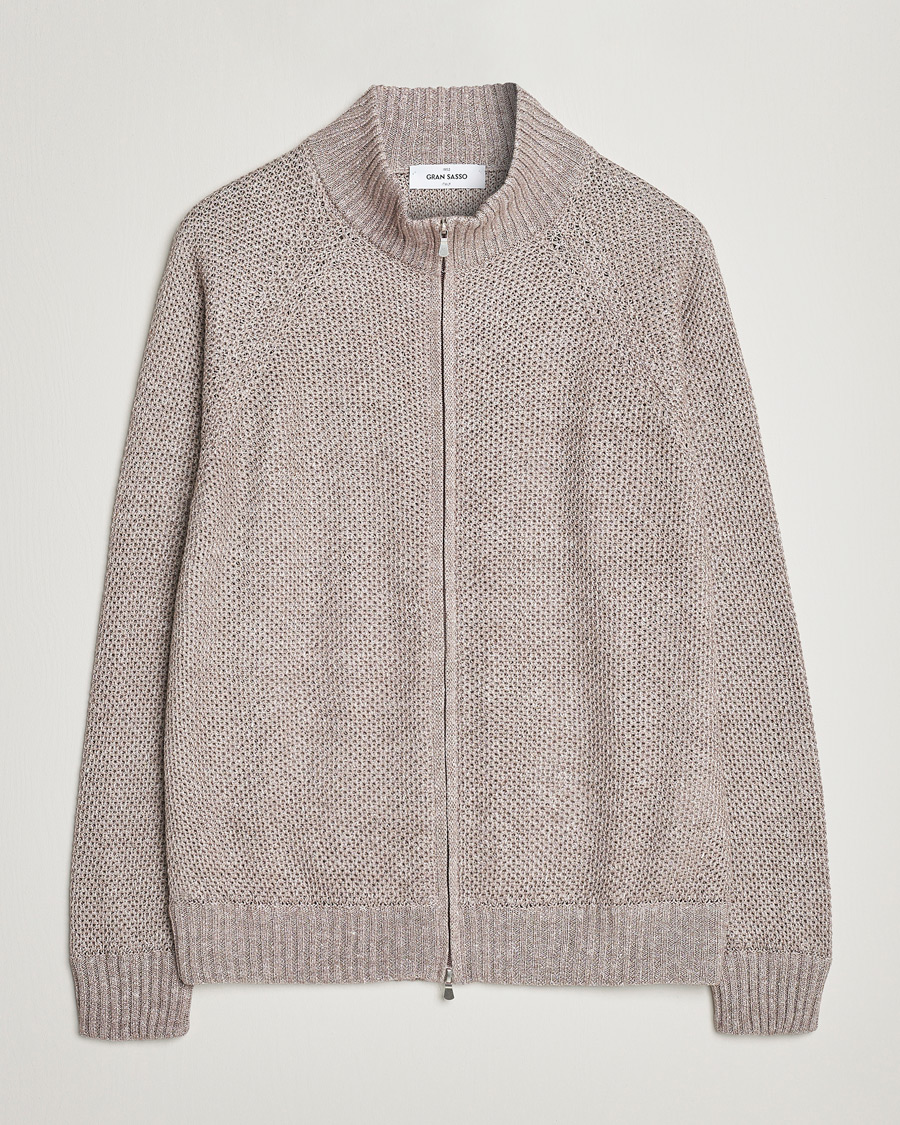 Herre | Trøjer | Gran Sasso | Structured Cotton/Linen Full Zip Beige Melange