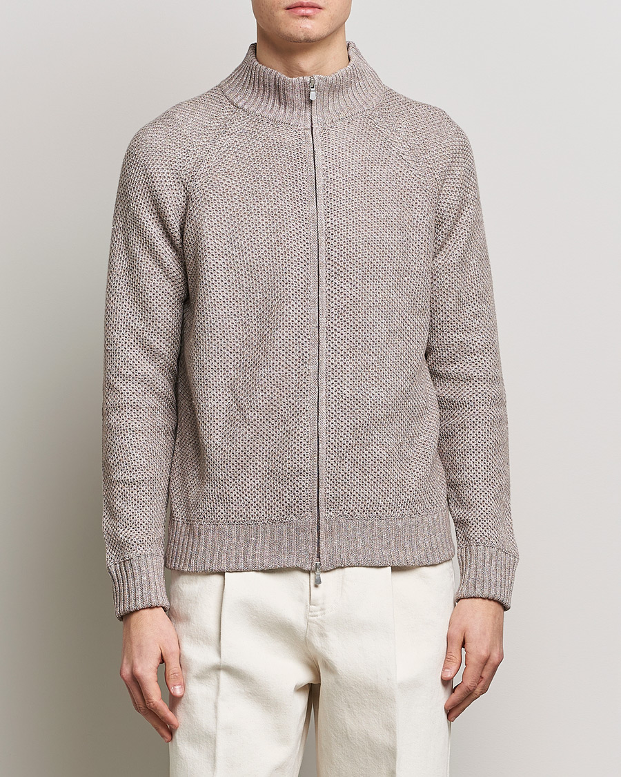 Herre | Full-zip | Gran Sasso | Structured Cotton/Linen Full Zip Beige Melange