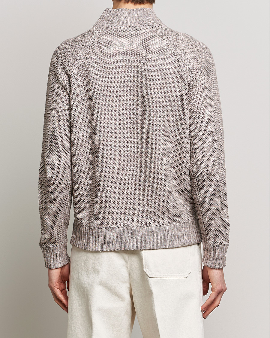 Herre | Trøjer | Gran Sasso | Structured Cotton/Linen Full Zip Beige Melange