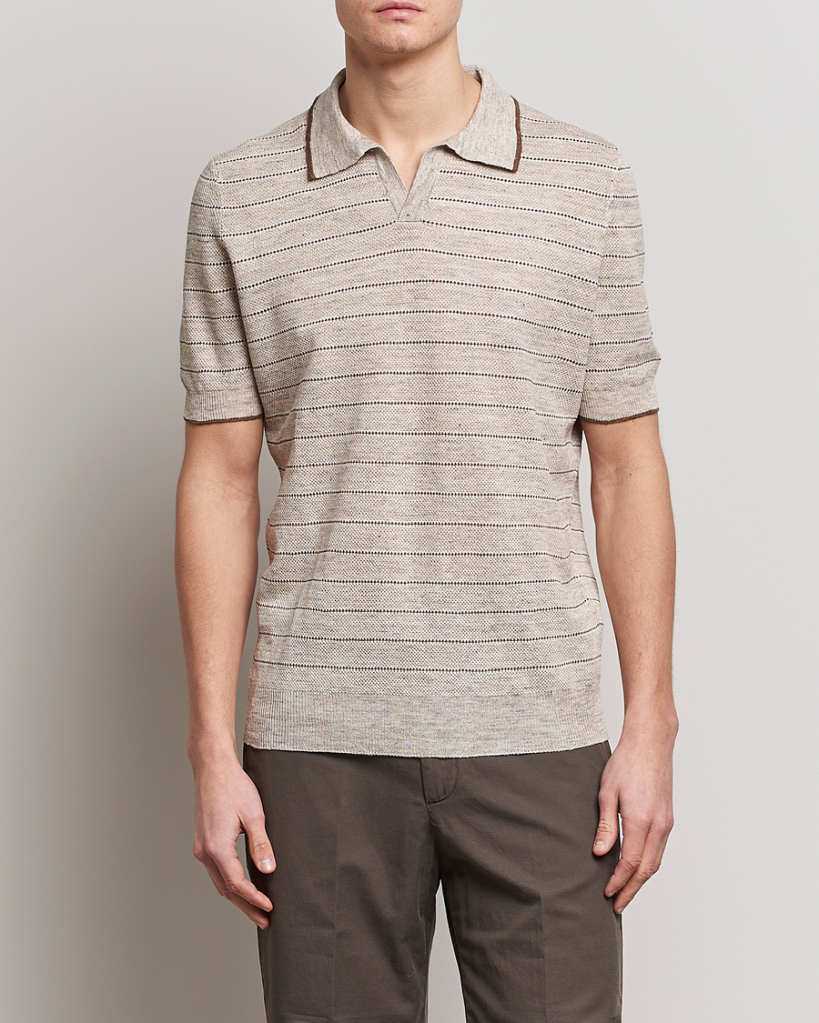 Herre | Polotrøjer | Gran Sasso | Structured Striped Knitted Linen Polo Beige