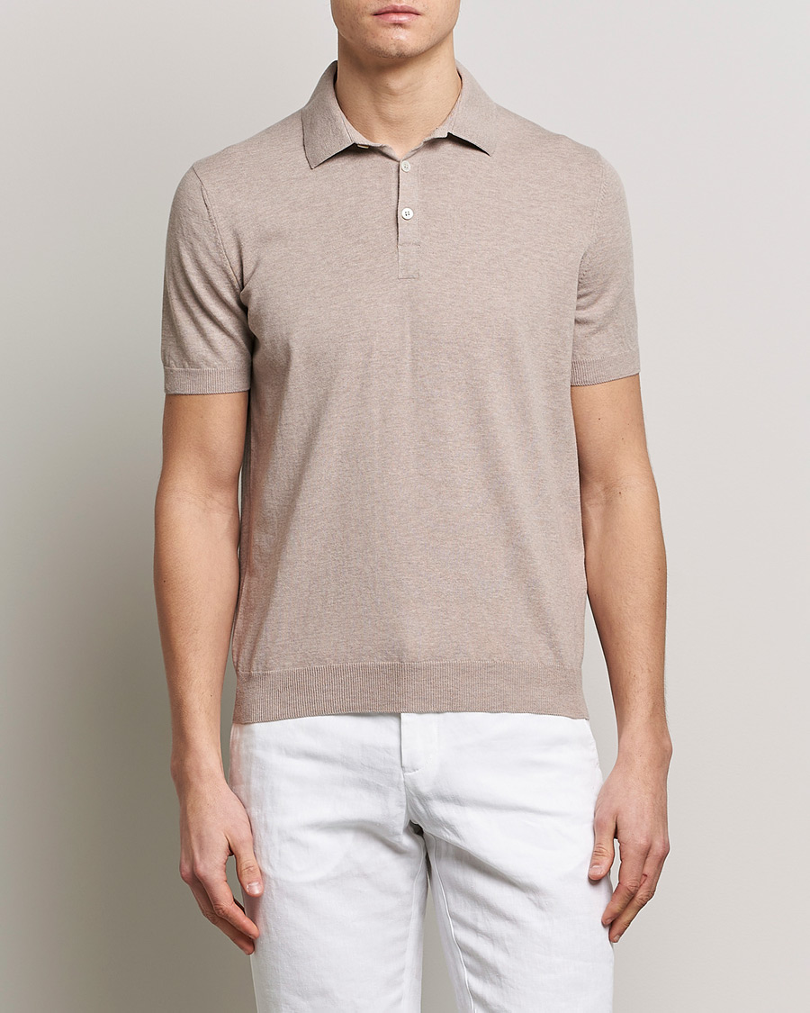 Herre | Tøj | Gran Sasso | Cotton Knitted Polo Beige Melange