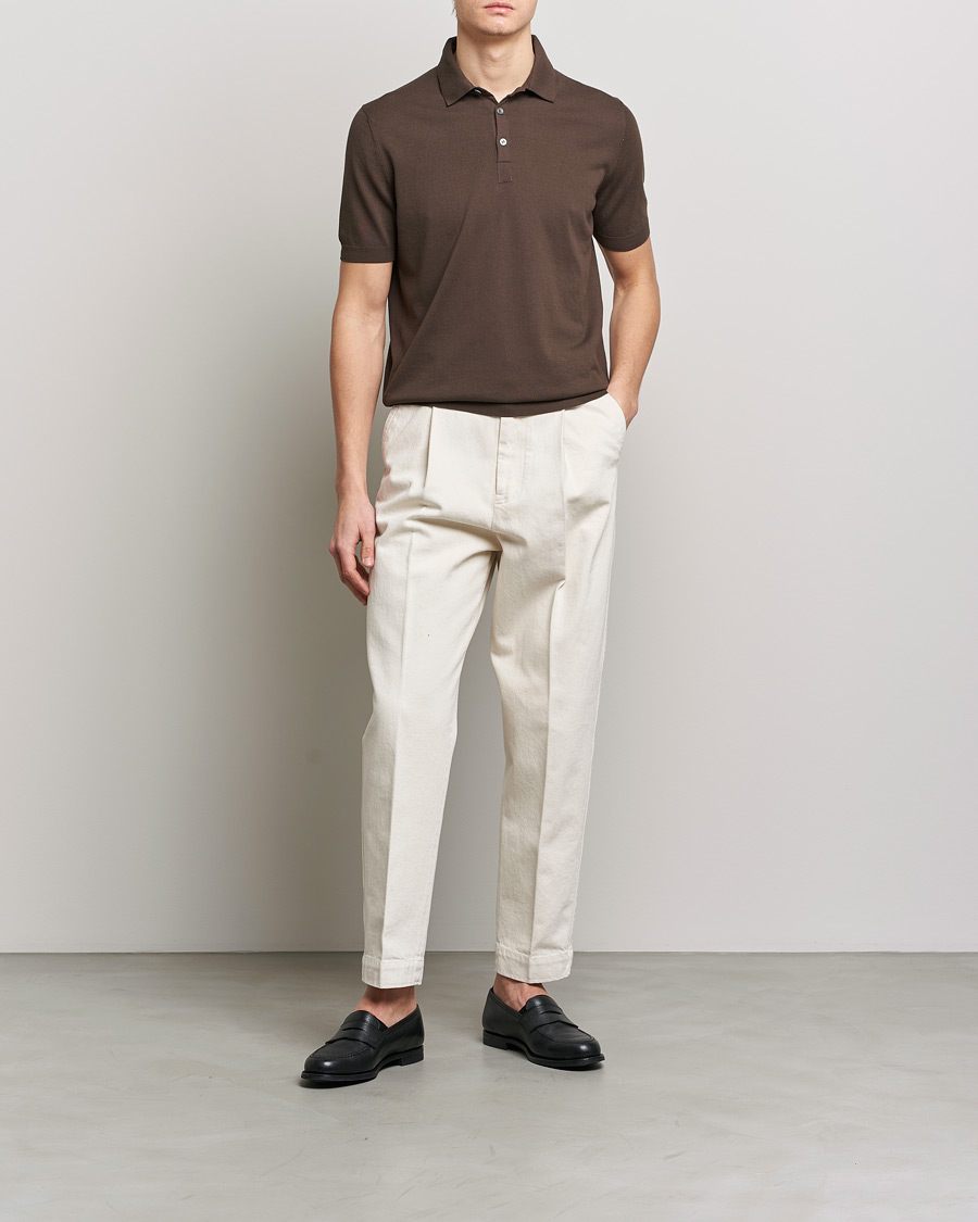 Herre | Polotrøjer | Gran Sasso | Cotton Knitted Polo Dark Brown
