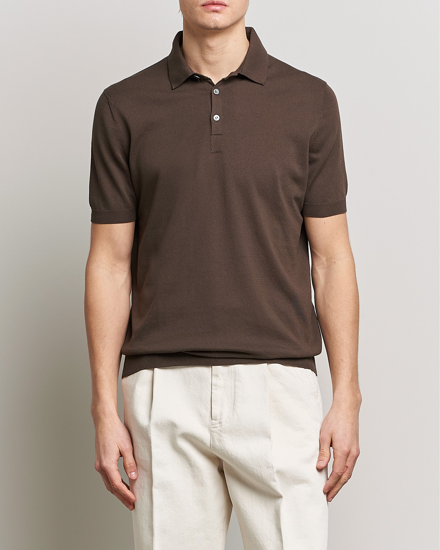 Herre | Polotrøjer | Gran Sasso | Cotton Knitted Polo Dark Brown
