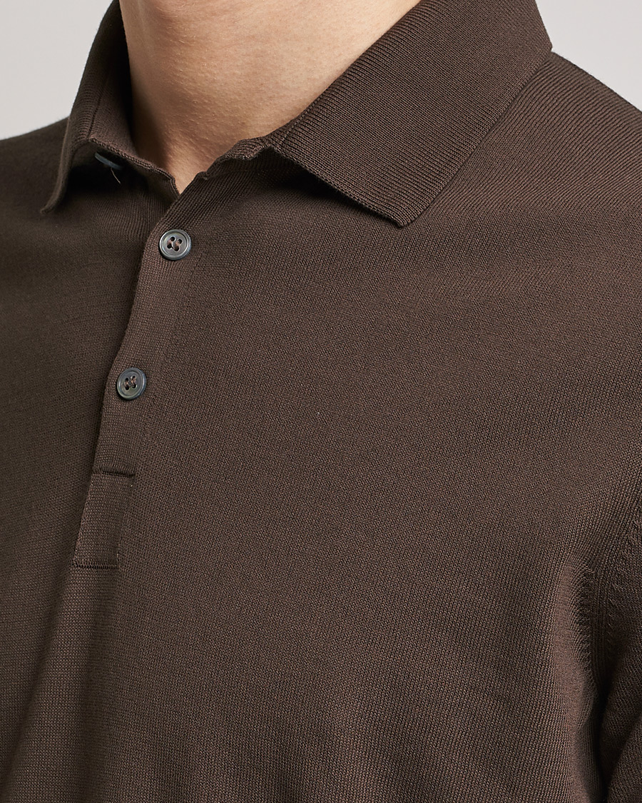 Herre | Polotrøjer | Gran Sasso | Cotton Knitted Polo Dark Brown