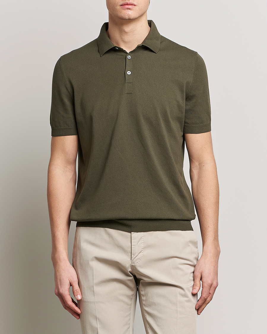 Herre | Polotrøjer | Gran Sasso | Cotton Knitted Polo Dark Olive