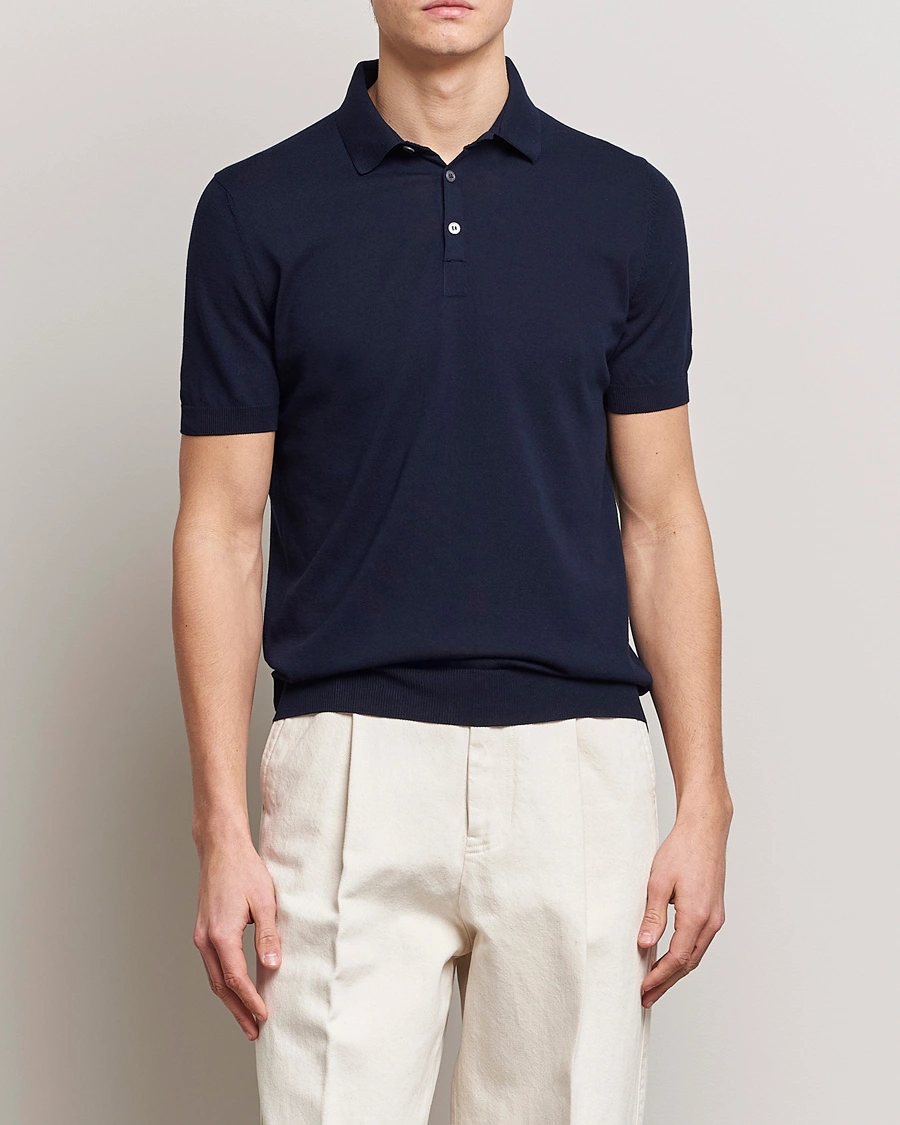 Herre | Italian Department | Gran Sasso | Cotton Knitted Polo Navy