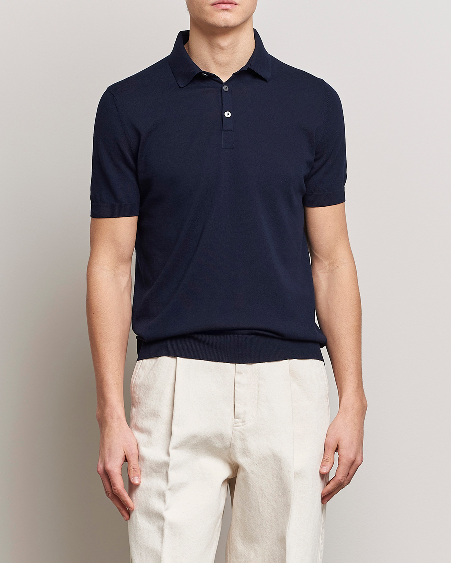 Herre | Tøj | Gran Sasso | Cotton Knitted Polo Navy