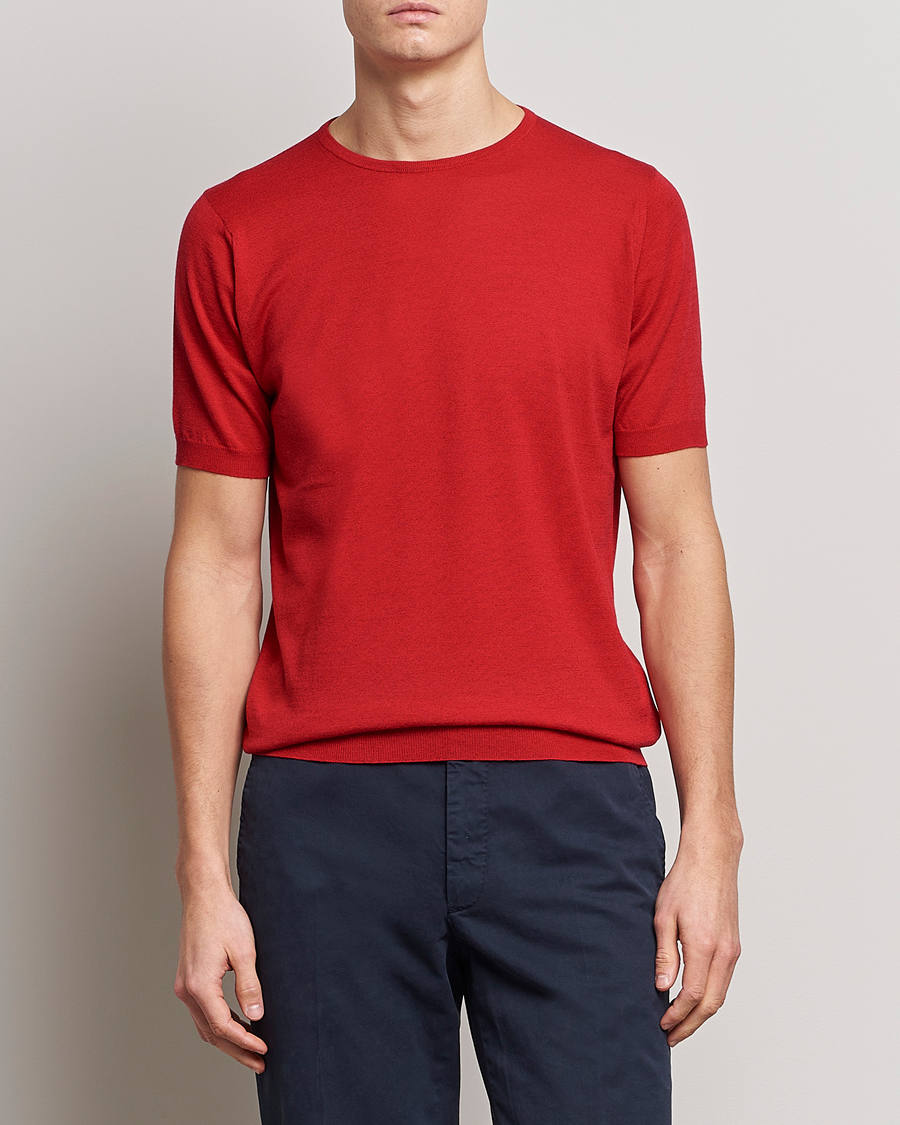 Herre |  | John Smedley | Belden Wool/Cotton T-Shirt Ruby