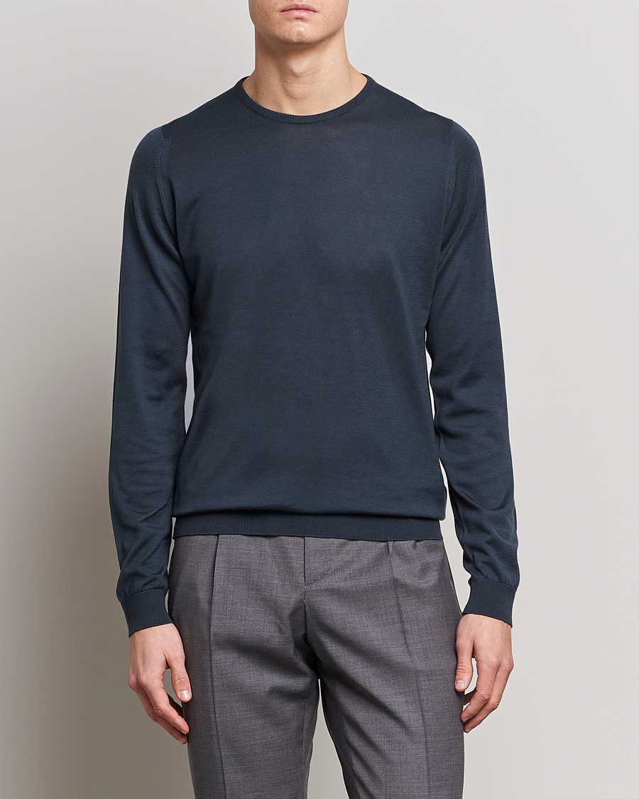 Herre | Pullovers med rund hals | John Smedley | Hatfield Sea Island Crew Neck Granite