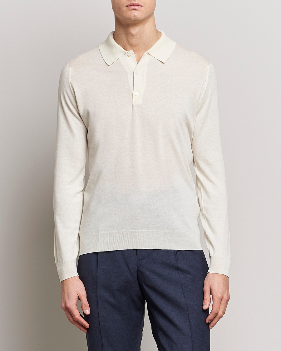 Herre | Strikkede polotrøjer | John Smedley | Belper Wool/Cotton Polo Pullover Latte