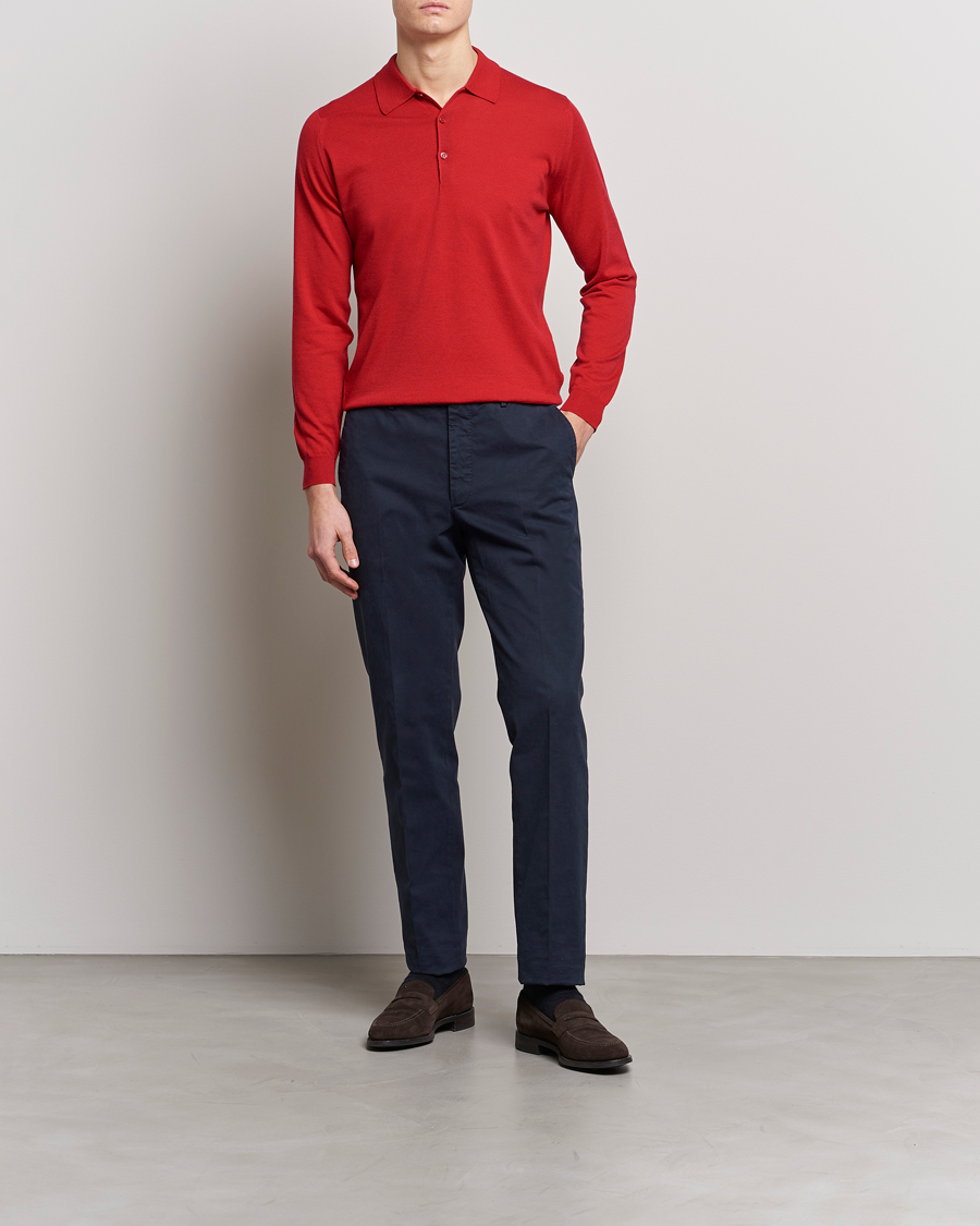 Herre | Trøjer | John Smedley | Belper Wool/Cotton Polo Pullover Ruby